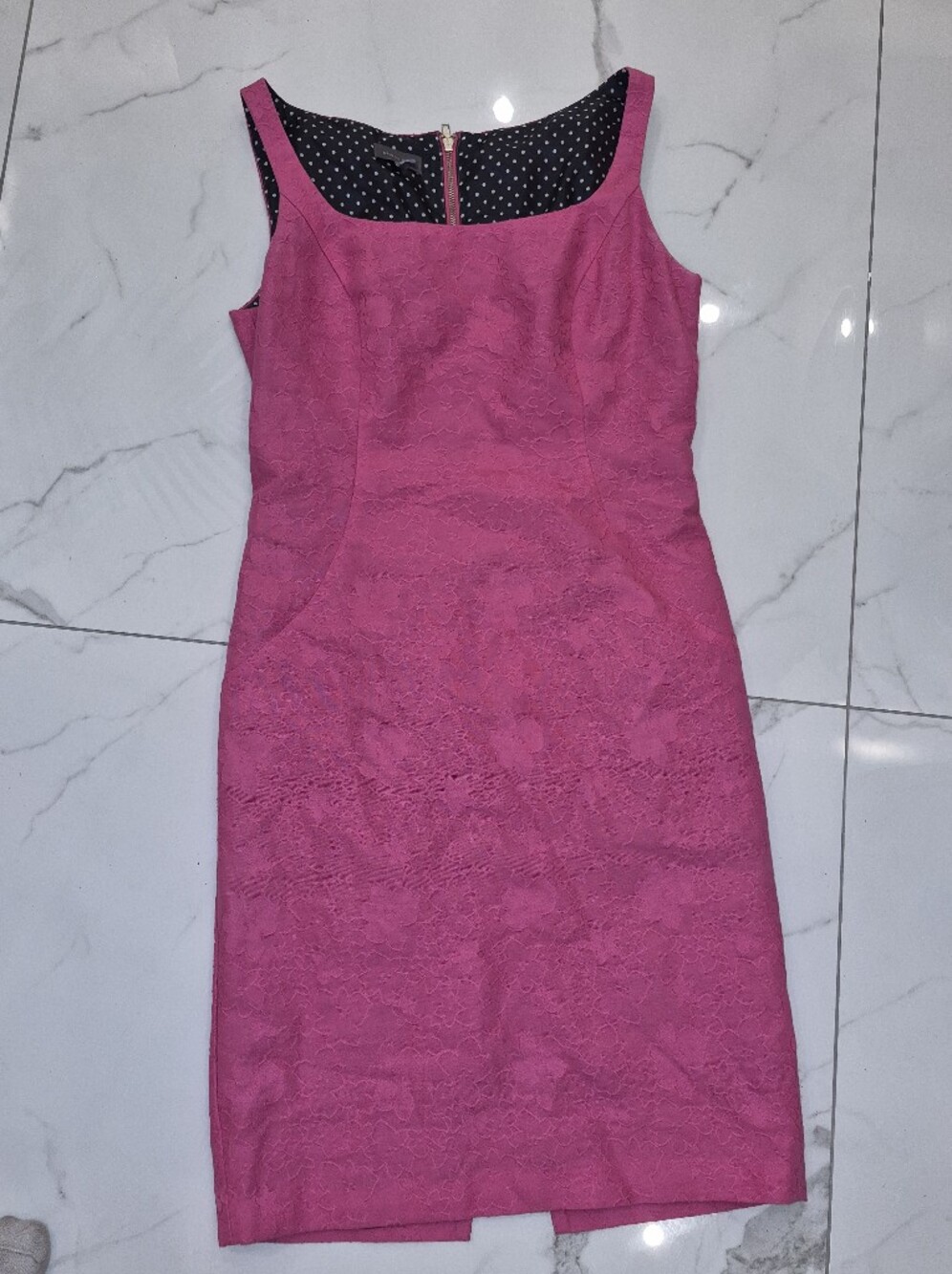 Fuchsia Lace-Overlay Pencil Dress with Scoop Neck